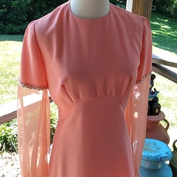 Vintage 1970s homemade peach color formal prom wedding bridesmaid dress 👗 - Picture 2 of 6